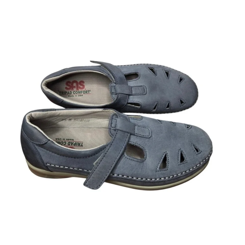 SAS Roamer Denim Leather T Strap Comfort Walking Shoes 8.5M Mary Jane Casual USA